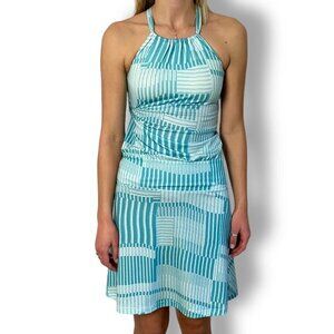 Prana Avore Dress Azurite Wave Blue Print NWT Sz XS Body Con, Soft, Halter